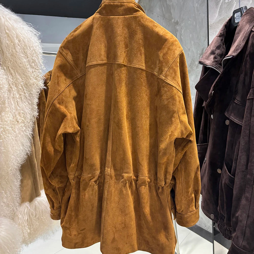 YOLOAgain 2025 Autumn Oversized Leather Jacket Coat Women High Quality Suede Jacket