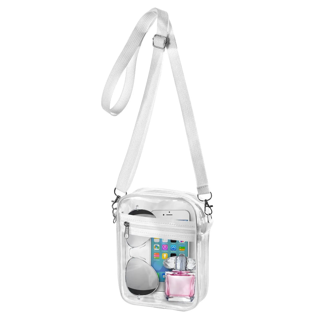 Women Clear Shoulder Bag Stadium Approved PVC Concert Transparent Purse Simple Crossbody Bag With Front Pocket Casual Handbag