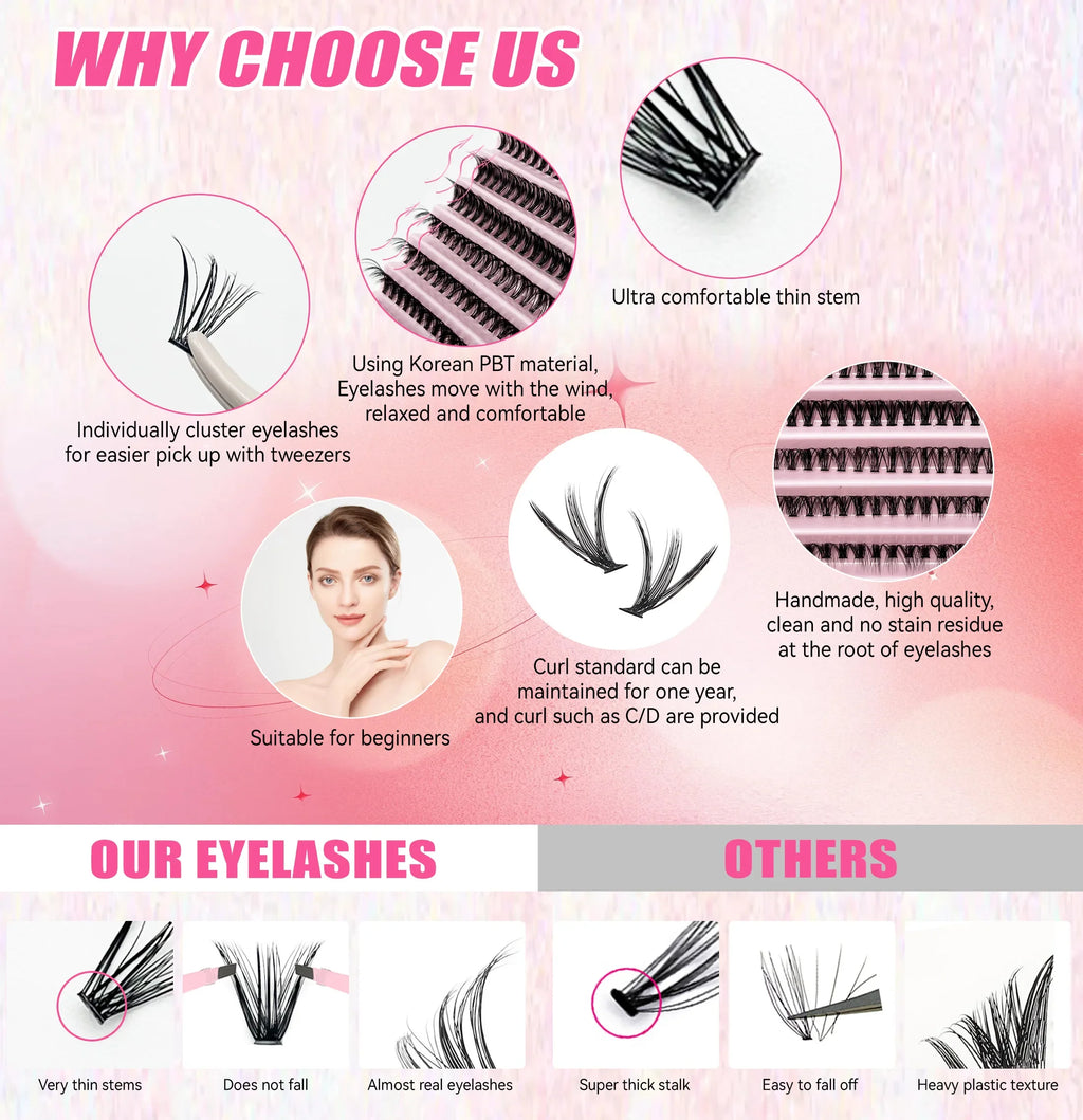DIY Lashes Extension Kit Eyelashes 200 PCS Clusters Lash Bond and Seal Makeup Tools for Gluing  Lashes Gluing Glue  Accessories