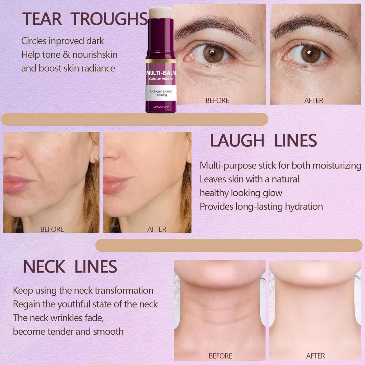 Multi Balm Calcium Volume Firming Skin Hydrating Nourishing Smoothing Collagen Moisturing Stick Suitable for Eyes Neck Face