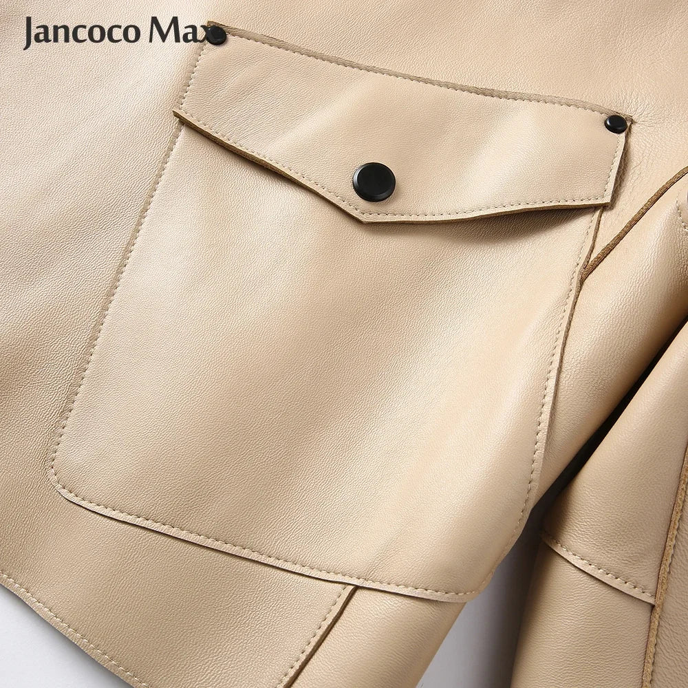 Sheepskin Coat For Women Leather Jacket Winter Spring Moto Biker Genuine Top Quality Black S7547