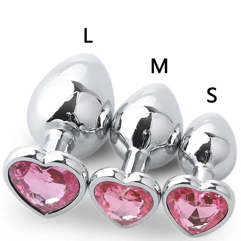 Stainless Metal Anal Plug With Gem Base Heart Shaped Circular Anal Plug G-point Massage Sexual Wellness for Men Women Anal Train