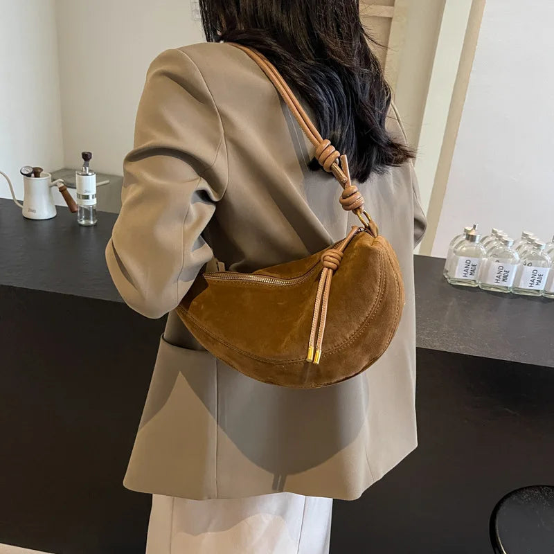 Faux Suede Super Popular Niche Suede Shoulder Bag for Women 2025 Hot Sale Single Crossbody Bags Underarm Dumpling Sweet Bags