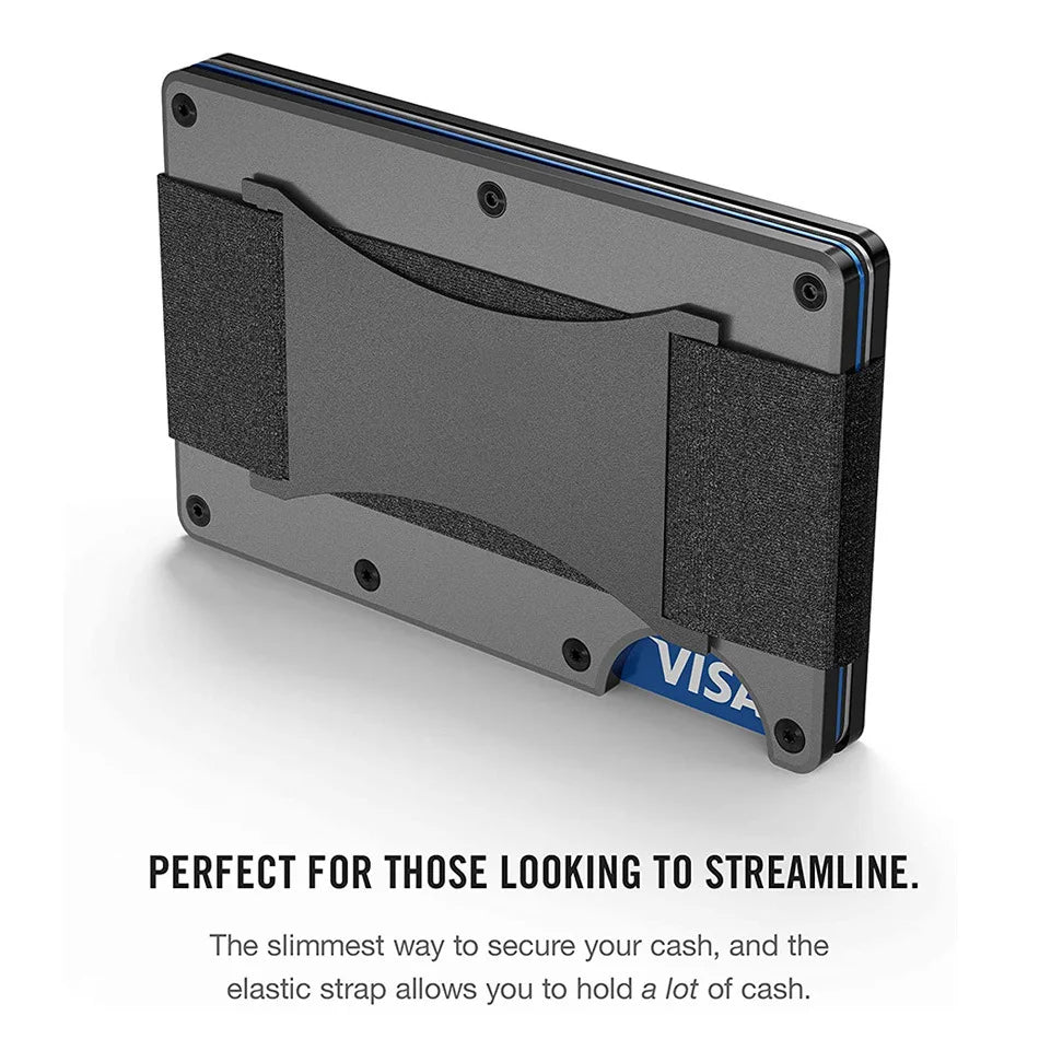 Homefish Slim RFID Blocking Aluminum Card Holder Elastic Back Pocket ID Credit Card Case Unisex Travel Mini Wallet