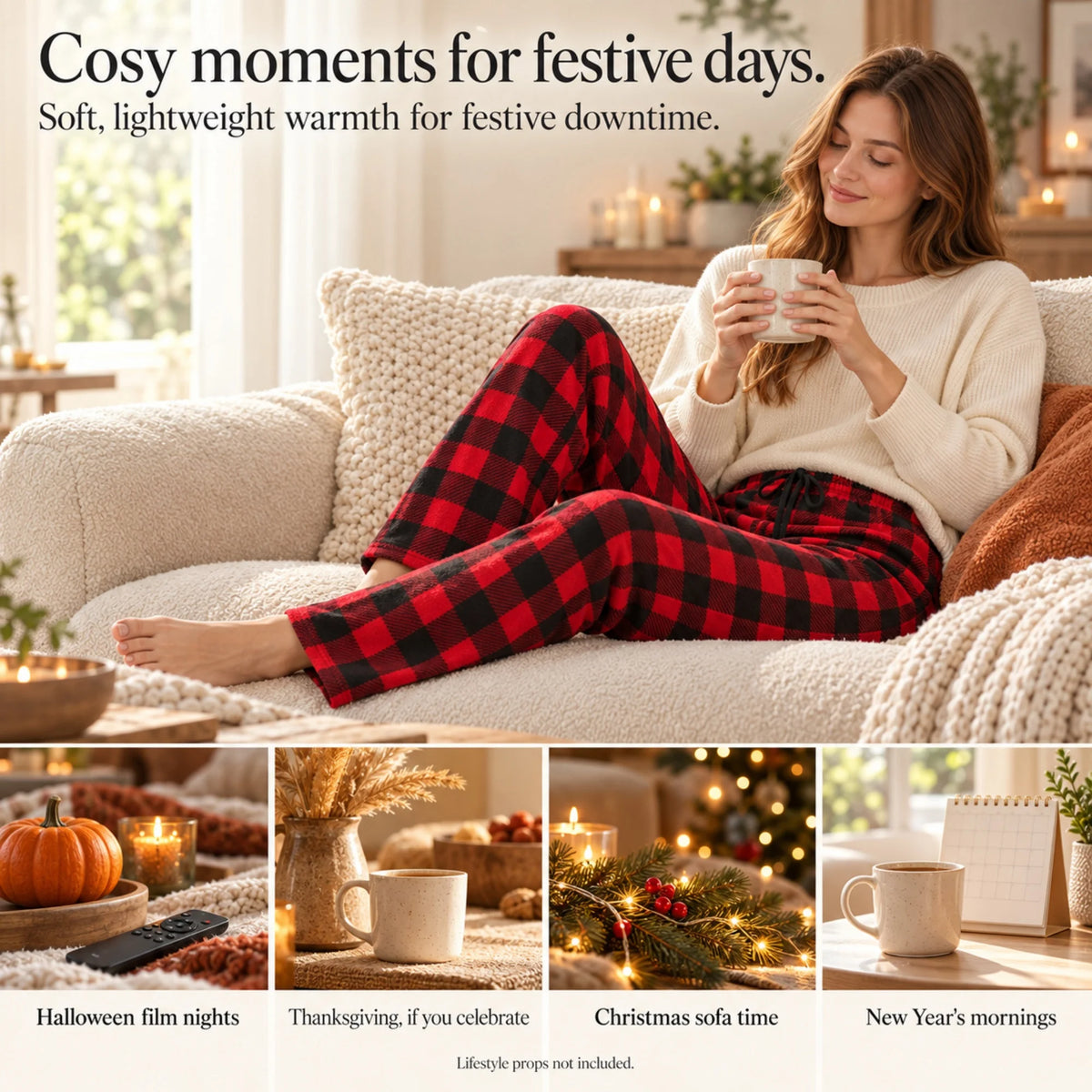 Pajama Pants for Women Fuzzy Pack Long Fleece Buffalo Plaid Pj Bottoms Soft Drawstring Lounge Sleepwear