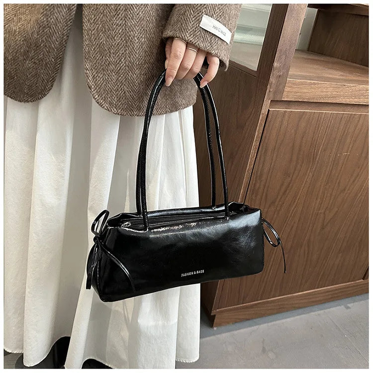 French Elegant Square Bag Korean Bow Decoration Pu High-quality Bag Niche Simple Ballet Style Shoulder Bag New Casual Women Bags