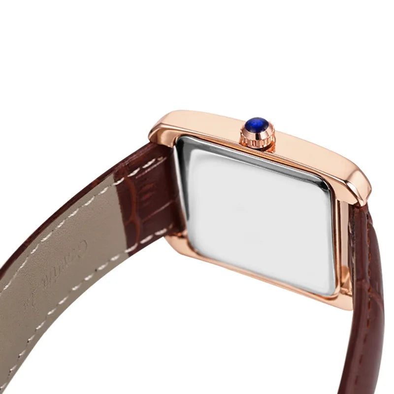 Brand Men's and Women's Watch Business Simple Square Student Leather Watches Waterproof Couple Fashion Quartz Wristwatches