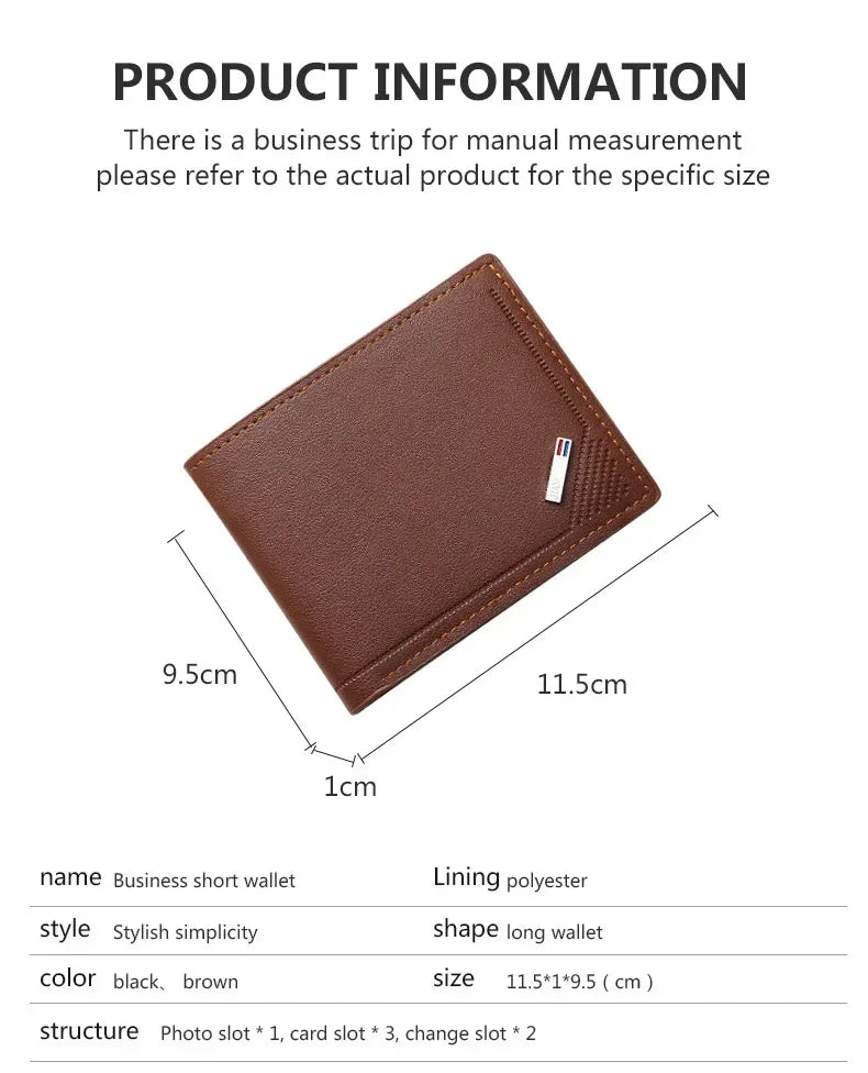 Men's Leather Short Wallet Thin Wallet Foldable Minimalist Soft Leather Wallet