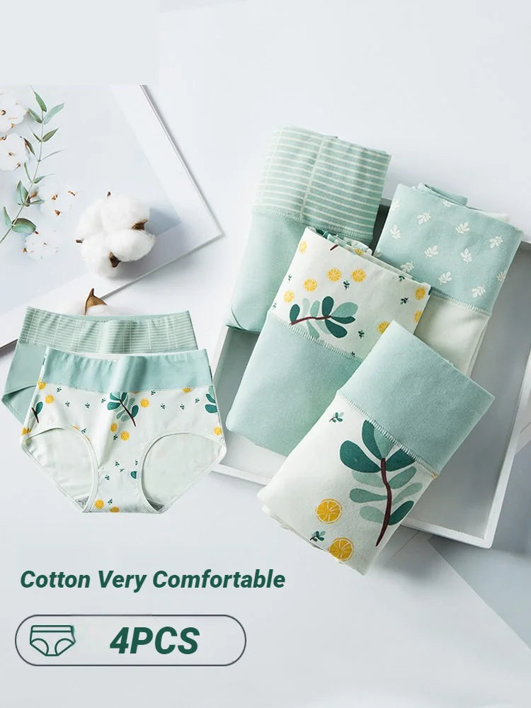 4Pcs Womens High Waisted Underwear Cute Fruit Print Breathable Oversized Briefs Comfortable Soft Stretchy Girls Panties
