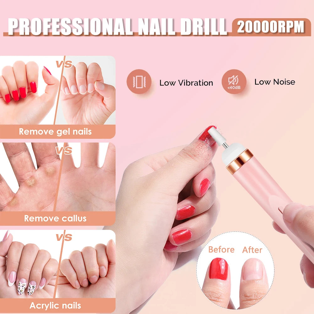 Portable Electric Nail Drill Machine USB Rechargeable Manicure Set for Nail Salon Exfoliation & Polishing for Home Salon