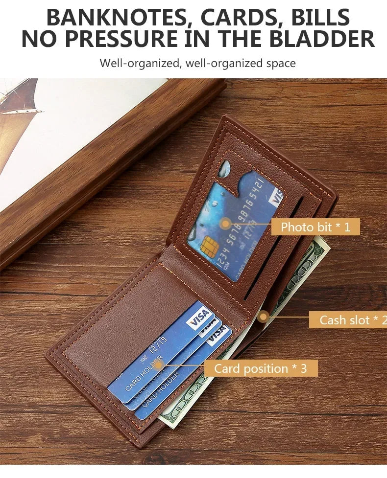 Men's Leather Short Wallet Thin Wallet Foldable Minimalist Soft Leather Wallet