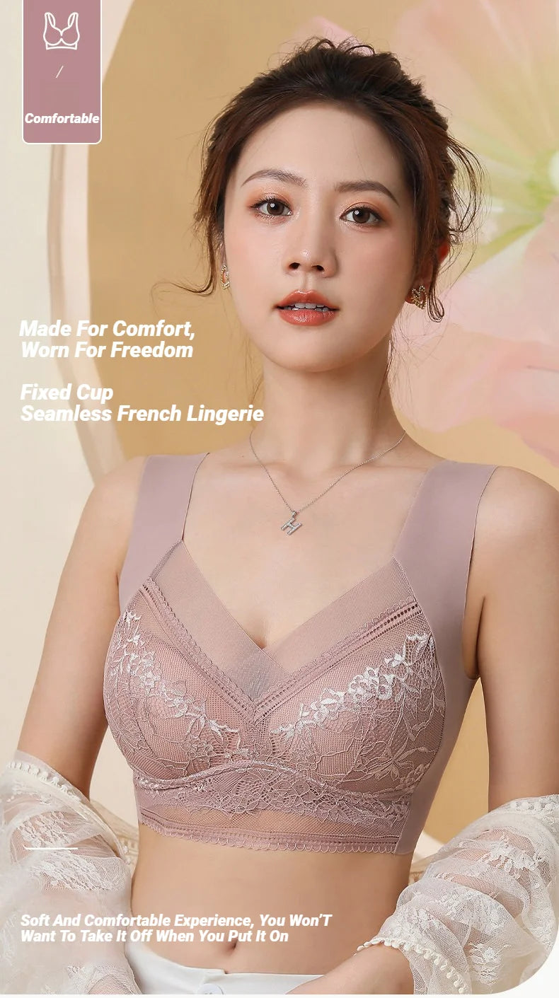 Fall Sweet Seamless Ice Silk Push Up Bra For Women Wireless Lace Bralette Plus Size Brassiere Summer Comfort Underwear Lingerie