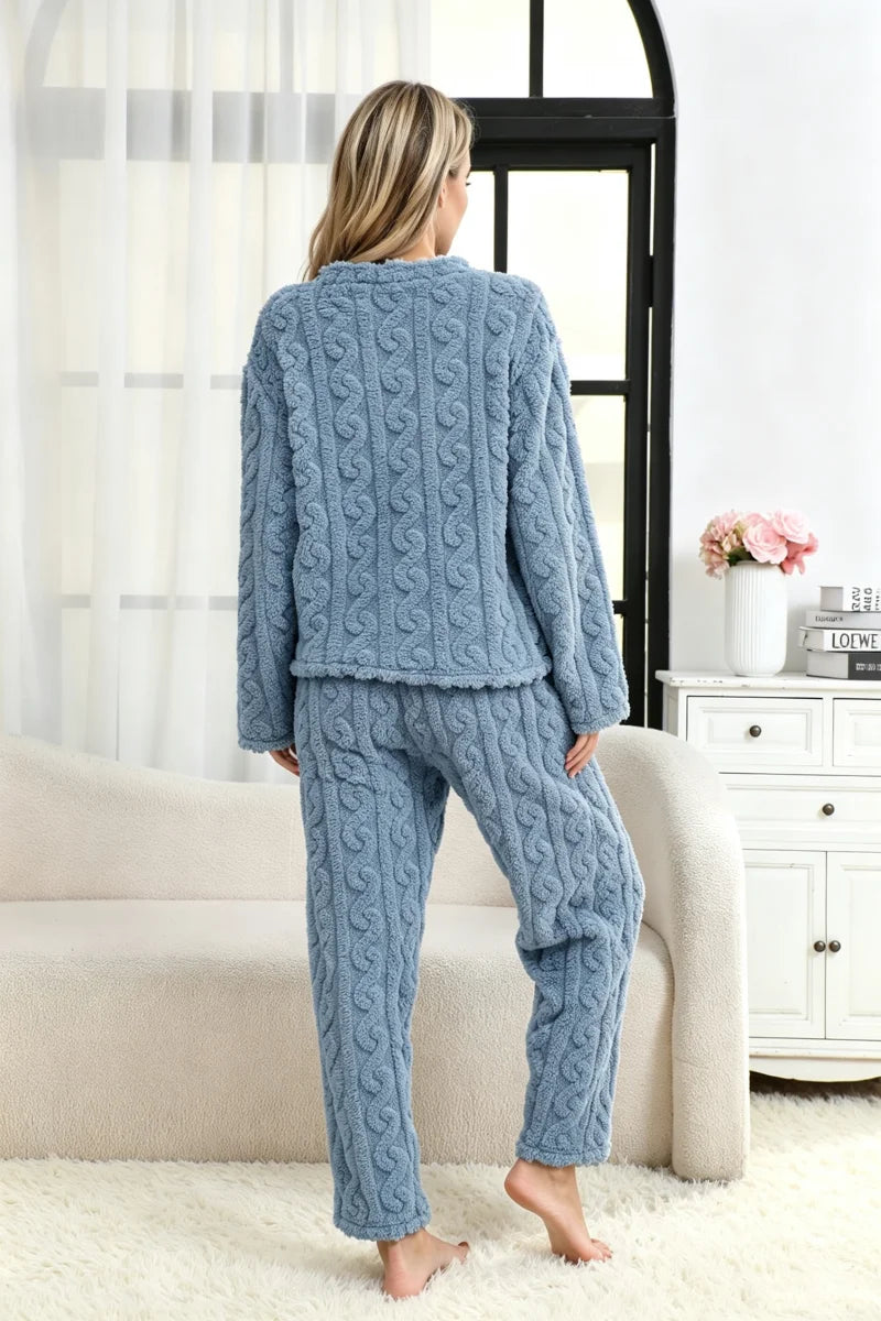 Women's Autumn and Winter Thermal Pajamas Sets Coral Velvet Jacquard Warm Loungewear Female Soft Comfortable Thickened Sleepwear