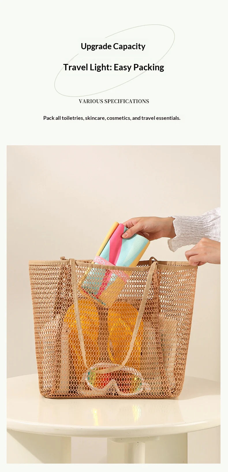 Homefish Large Capacity Woven Polyester Beach Tote Bag For Women Durable Open Top For Travel Shopping Daily Outdoor Use