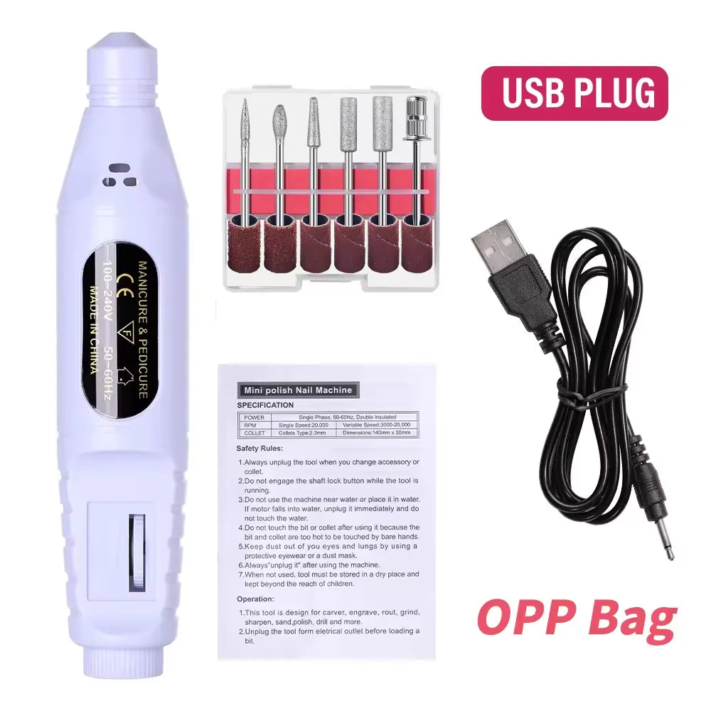 6 In 1 Electric Nail Drill Set Portable Nail Grooming Tool Includes Drill Bits Power Cord Suitable for Nail Filing and Buffing