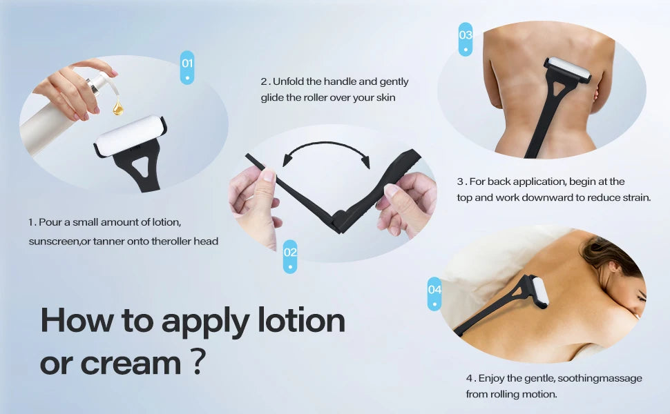 Lotion Applicator Self Sunscreen Tanning Back Applicator Stick Portable Long Handle Foldable With Two Replacement Heads
