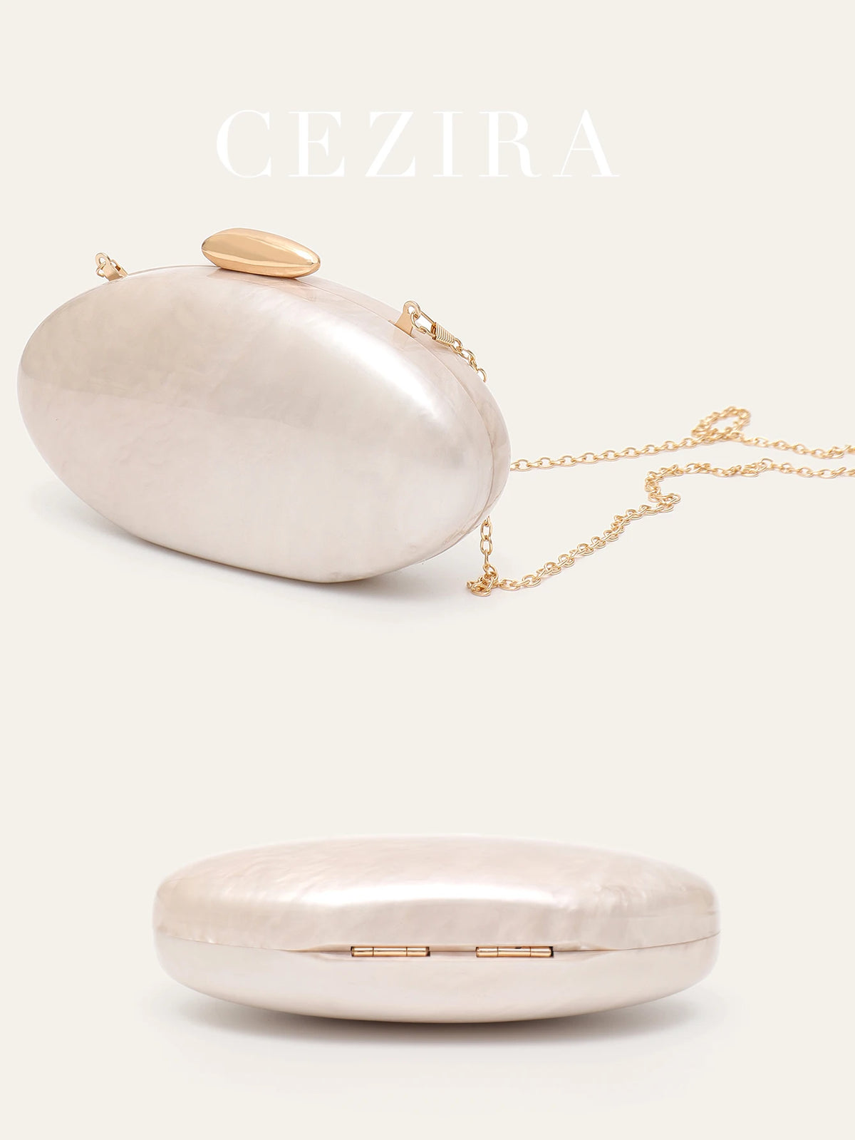 Women's Fashion Evening Clutches Luxury Plain Acrylic Long Chain Cross body Handbag Oval Shaped Fits Phone Wedding Banquet Party