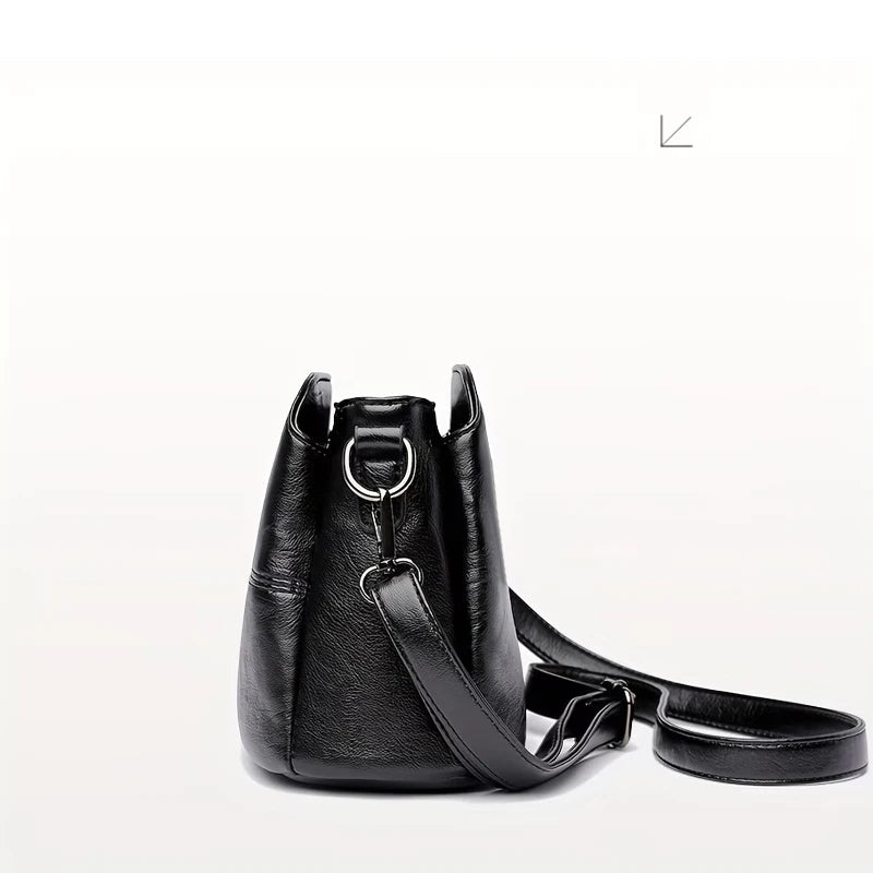Women Vintage PU Leather Crossbody Bag Casual Daily Mini Shoulder Handbag Multi‑Layer Zipper Pocket Design Adjustable Strap Ligh