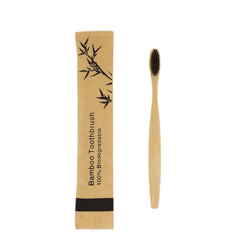 10Pcs Bamboo Toothbrush Eco Friendly Wooden Tooth Brush Soft Bristle Tip Charcoal Adults Oral Care Toothbrushes Hotel Travel