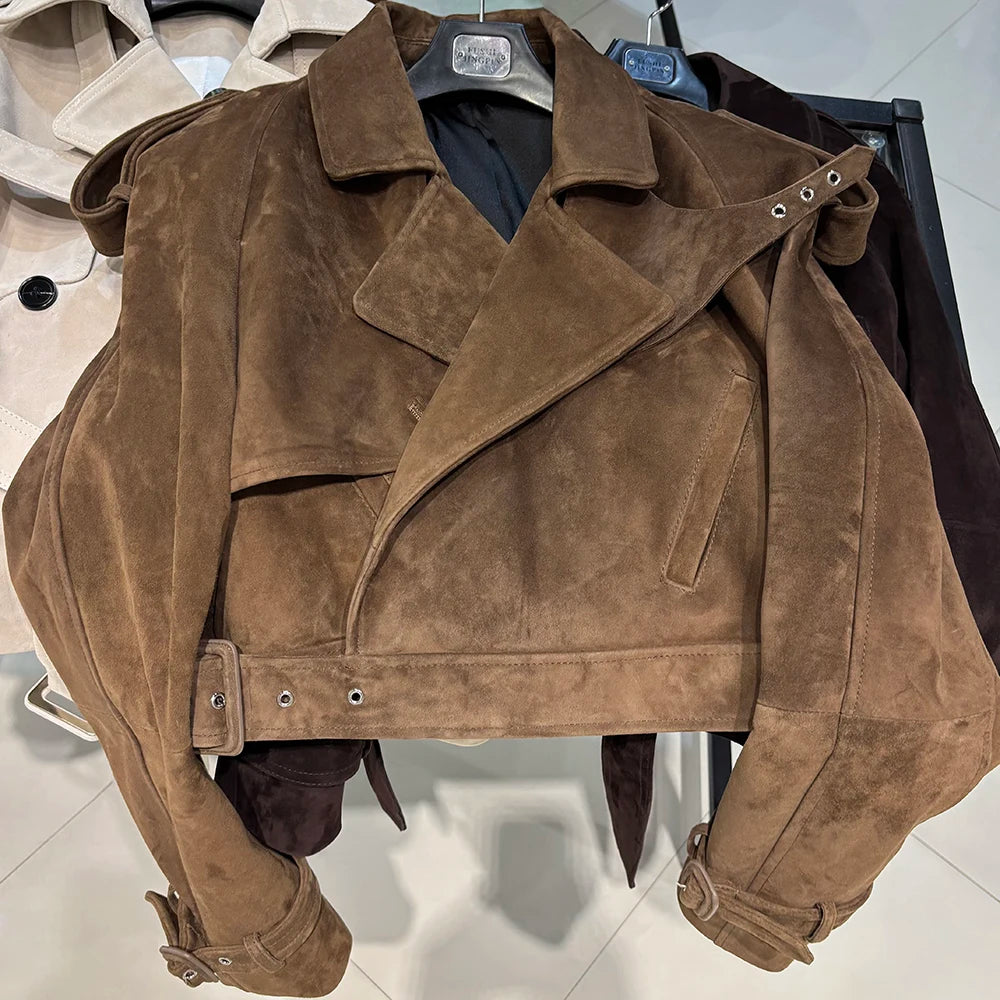 YOLOAgain Women's Real Leather Jacket Sheepskin Coat