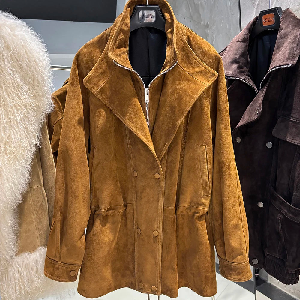 YOLOAgain 2025 Autumn Oversized Leather Jacket Coat Women High Quality Suede Jacket
