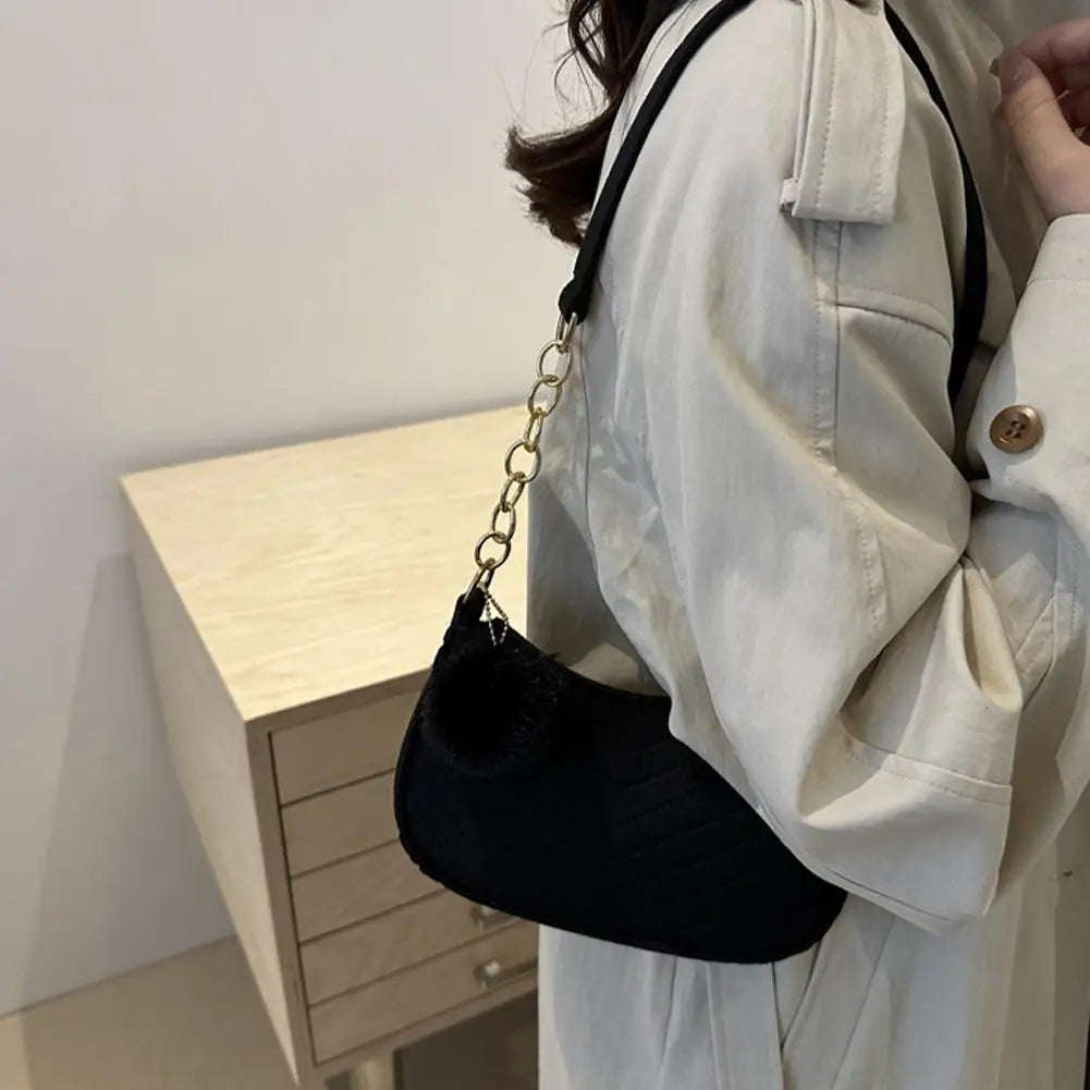 Mini Women Shoulder Bags Fashion Felt Women's Bag Advanced Design Underarm Handbags Mini Saddle Bag