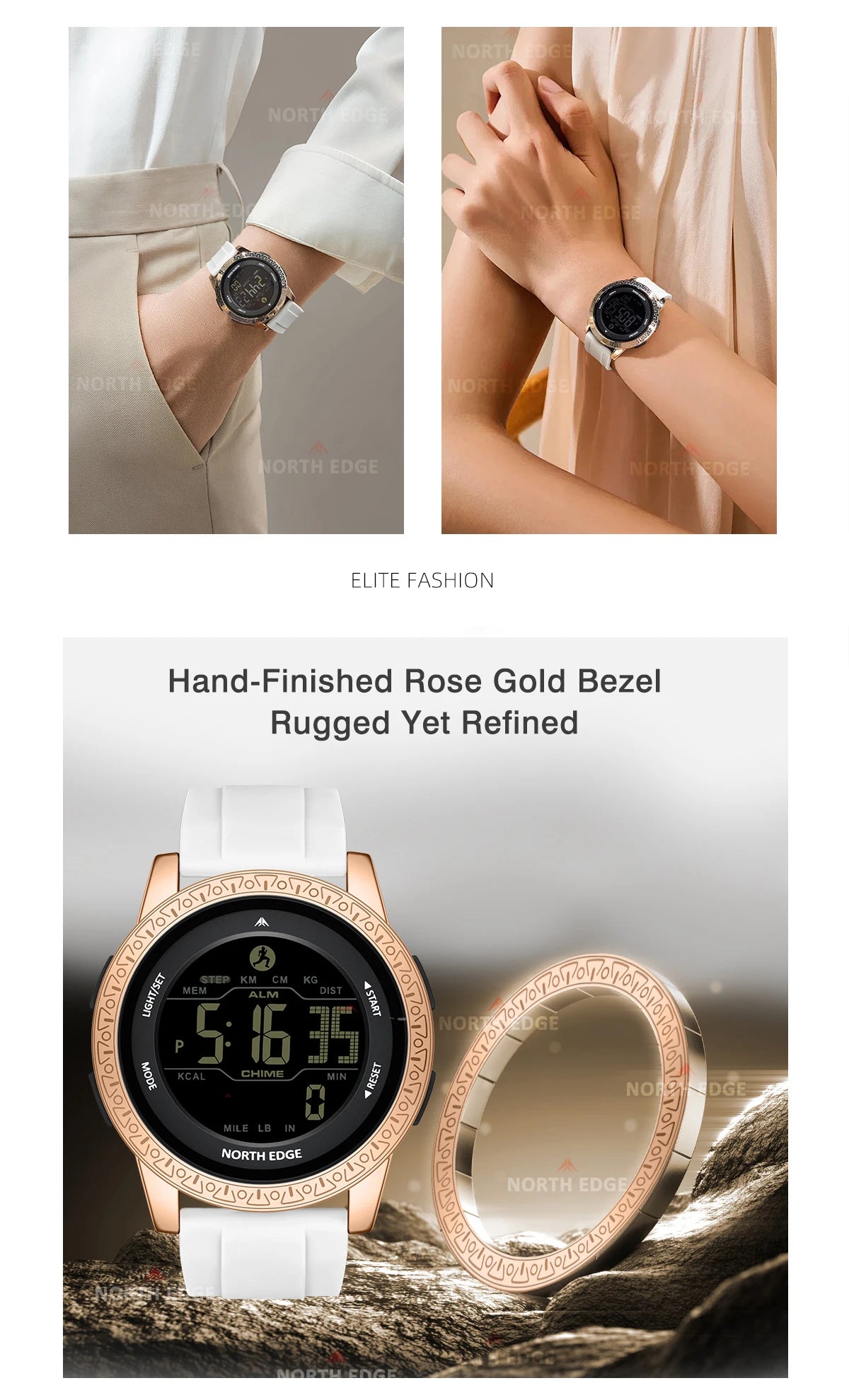 NORTH EDGE APOLLO Luxury Men Women Digital Watch Waterproof 50M Sports Watches Dual Time Pedometer Alarm Clock Couple's Watches