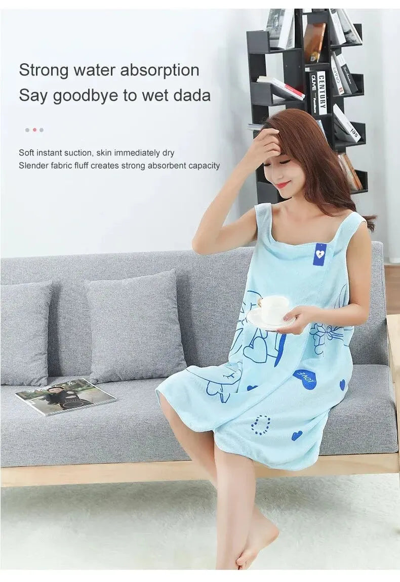 Love Rabbit Thickened Wearable Bath Towel Adult Women Absorbent Chest Bath Skirt for Sauna And Steam Wipe