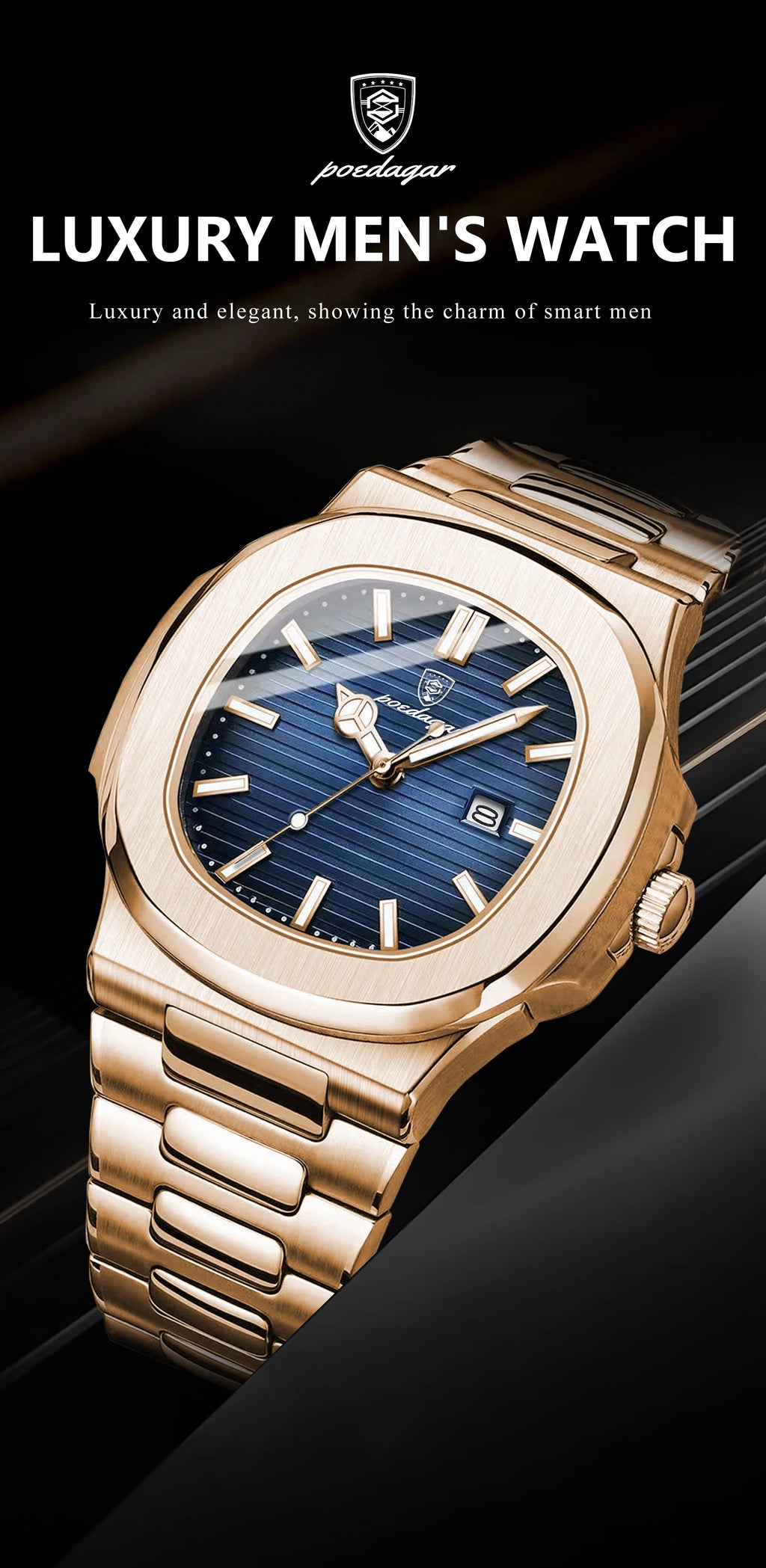 POEDAGAR Fashion Couple Watch Waterproof Luminous Date Stainless Steel Quartz Love Wristwatch Square Watches for Boyfriend Gift