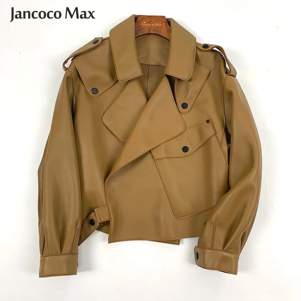 Sheepskin Coat For Women Leather Jacket Winter Spring Moto Biker Genuine Top Quality Black S7547
