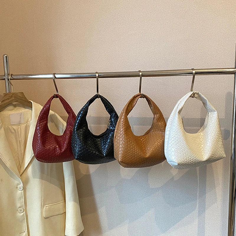 Women Classic Fashion Woven Embossed Hobo Soft PU Leather Small Top-handle Shoulder Bag Casual Daily Handbags