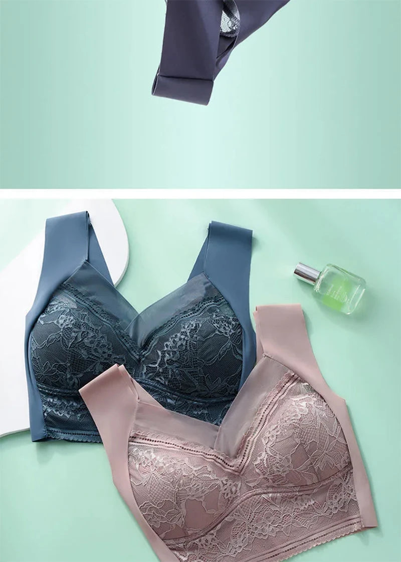 L-6L Women Large Bra Push Up Ice Silk Seamless upper Bralette Lace Wireless Summer Bras Plus Size Top Lingerie Underwear 15019