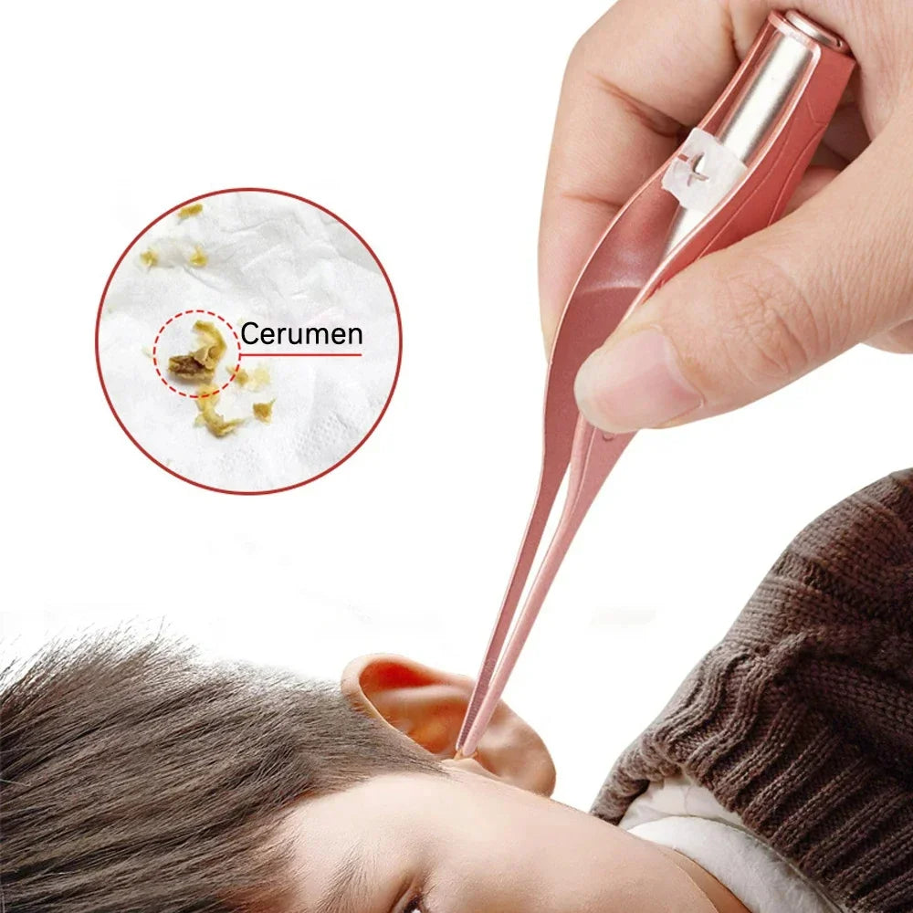 Stainless Steel Ear Scoop Light Visual Ear Cleaner Soft-Touch Ear Spoon Head Ear Cleaning Tool Set for Safe Home Use