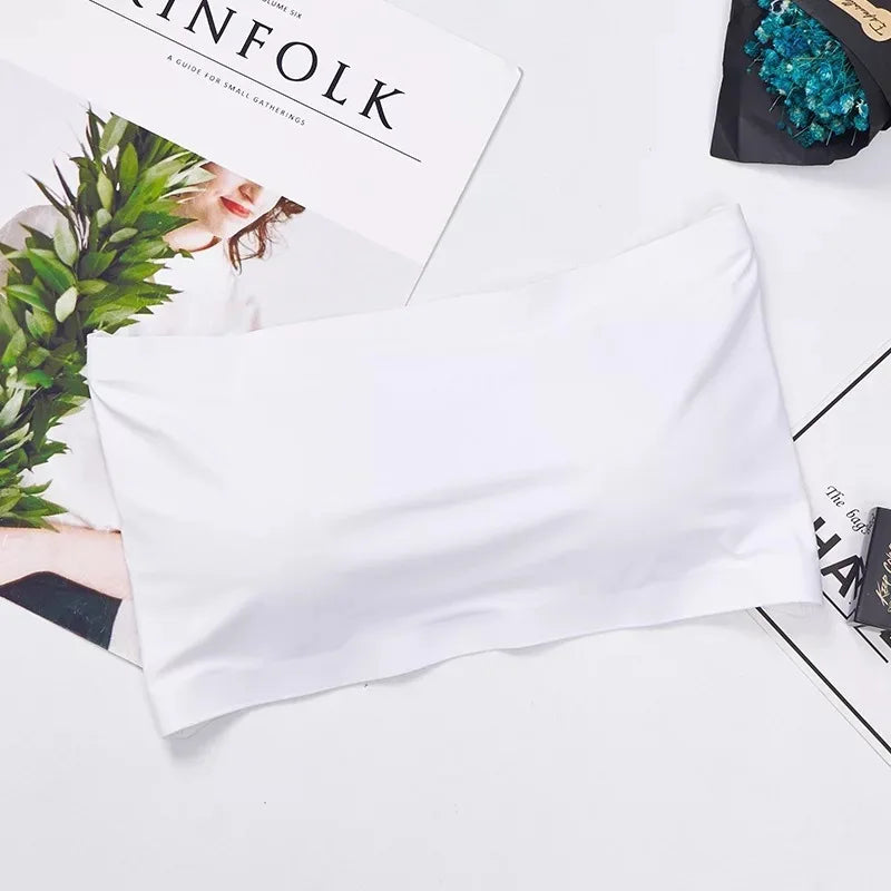 Seamless One-Piece Tube Tops Women Removable Pads Intimates Basic Black/White/Skin Womens Strapless Bra Bandeau Sexy Ice Silk