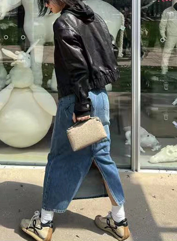 Genuine Leather Jacket for Women Sheepskin Leather Short Coat Female Collar Cropped Veste Woman Clothing Basic Daily Outfit