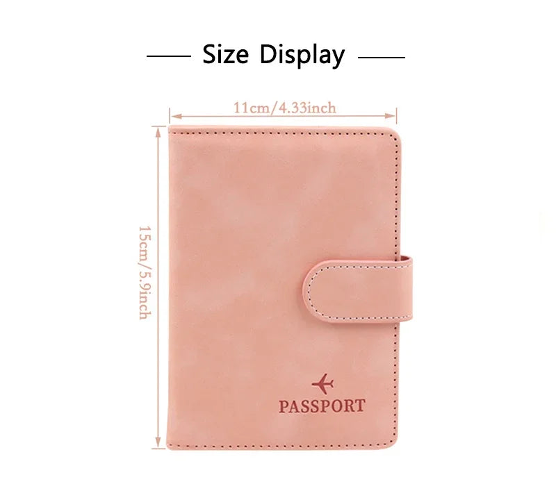 RFID Blocking Waterproof Leather Passport Holder Travel Credit Card Wallet Passport Book for Women Men Buckle Passport Cover