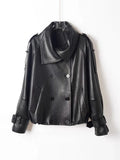 Fashion Real Leather Jacket for Women Modern Genuine Sheepskin Stand Up Collar Short Silhouette Coat Winter Tops Lapel