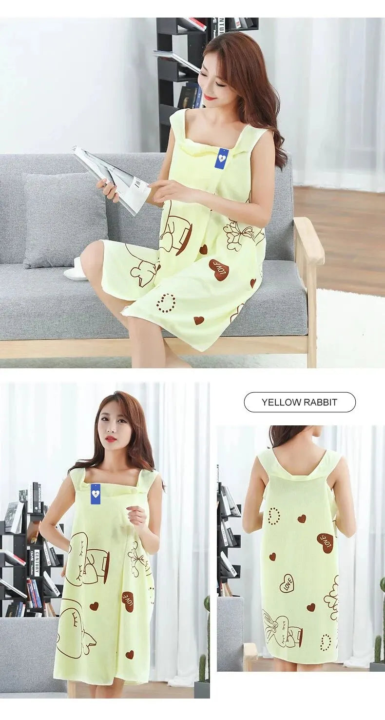 Love Rabbit Thickened Wearable Bath Towel Adult Women Absorbent Chest Bath Skirt for Sauna And Steam Wipe