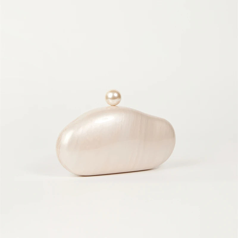 Shell Clutch Bag Acrylic Pearl Color Purse Women Wedding Evening Party Cute Ivory Pearl Coffee Color Handbag New 2024