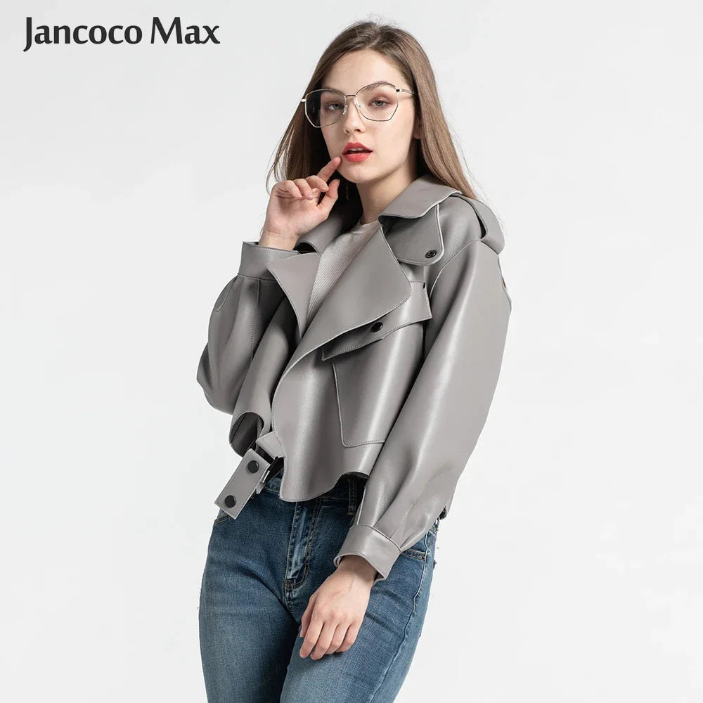 Sheepskin Coat For Women Leather Jacket Winter Spring Moto Biker Genuine Top Quality Black S7547