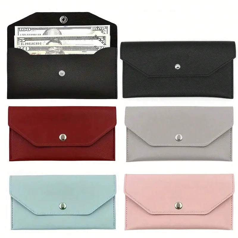 1PC Women's Wallet Reusable Money Clip Wallet Cash Bank Card Envelope Storage Bag with Card Slot Portable Leather Wallet Men