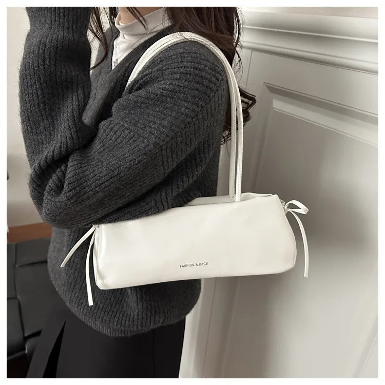 French Elegant Square Bag Korean Bow Decoration Pu High-quality Bag Niche Simple Ballet Style Shoulder Bag New Casual Women Bags