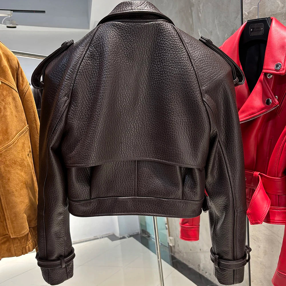 YOLOAgain Women's Real Leather Jacket Sheepskin Coat