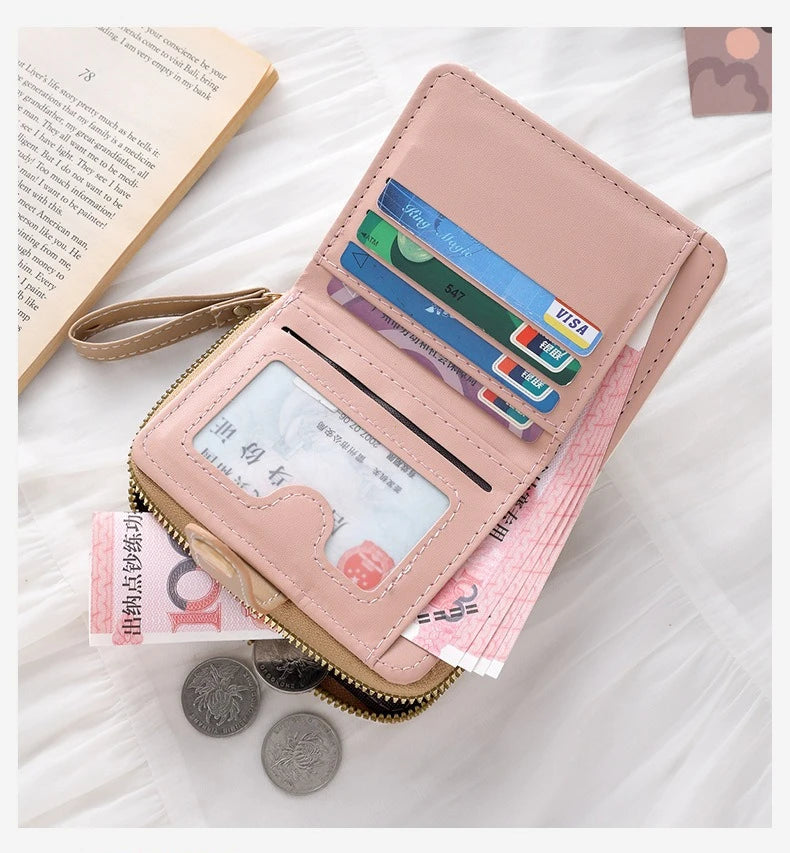 1pc Cute Cat Cartoon Coin Purse Girls Short Wallet PU Leather Large Capacity Lightweight ID Card Holder Mini Wallet Fashion