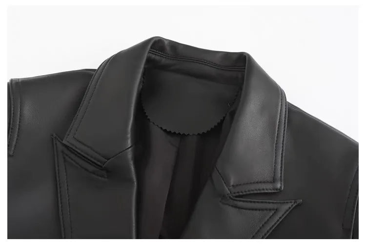 2024 New Short Genuine Leather Blazer Jackets for Women Fashion Pink Lapel Single Button Female Long Sleeve Sheepskin Jackets