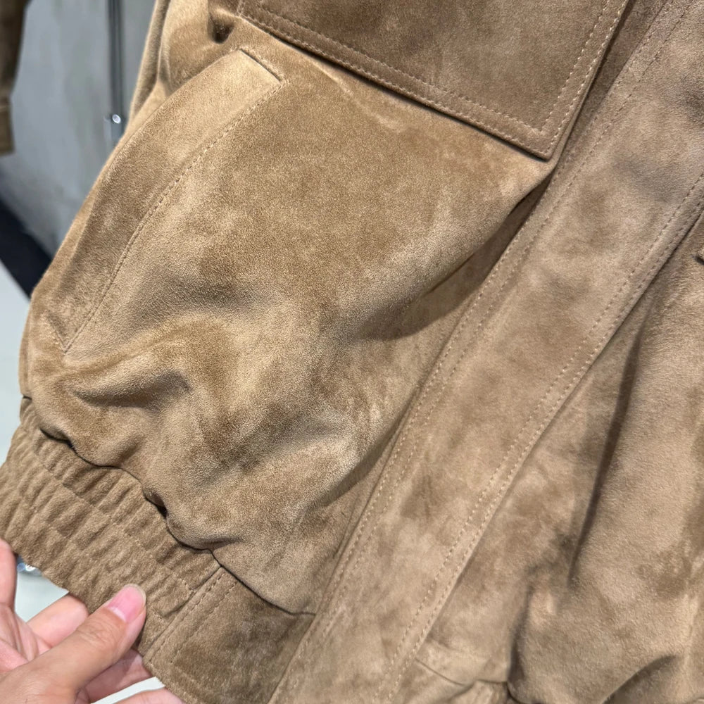 Suede Bomber oversize Women Winter Genuine Sheep Leather Suede Coat Ladies Oversized Suede Jackets