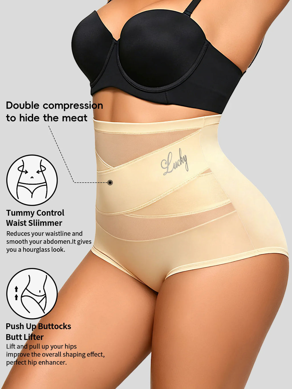 Hot Sale High Waisted Women's Panties Breathable Mesh Cross Tummy Cinching No Trace Triangle Panties Tummy Tuck Shaper