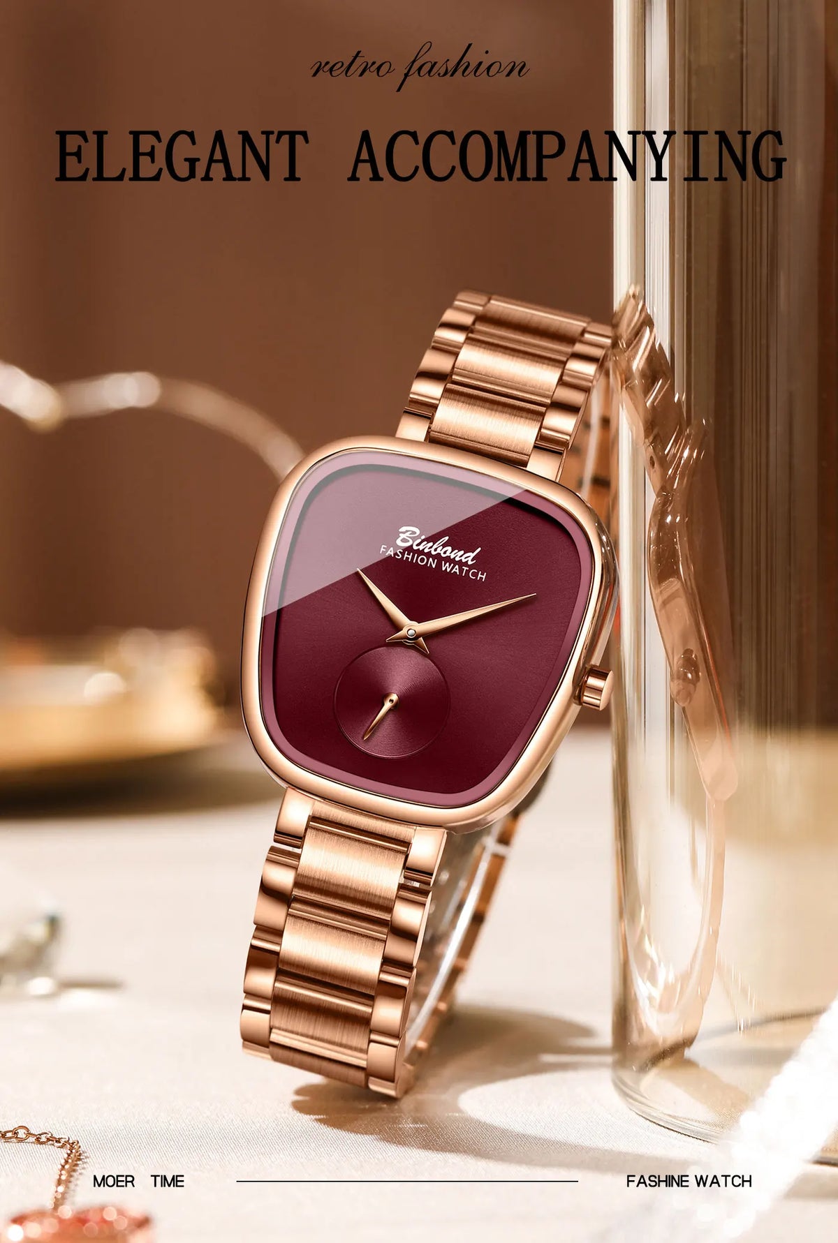 BINBOND Simple Quartz Watches For Women Luxury Precise Luminous Waterproof Elegant Women's Watch Casual Sturdy Stainless Reloj
