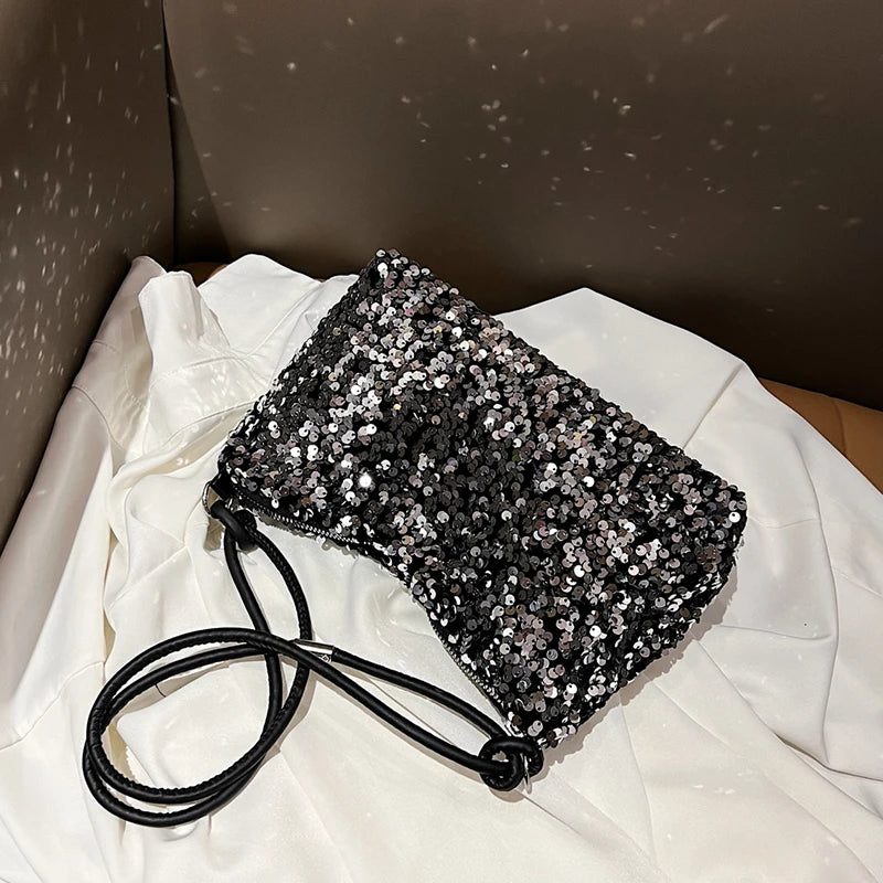 Popular Trendy Women's Korean-Style Handbag with Sequins - Versatile Single-Shoulder Small Bag