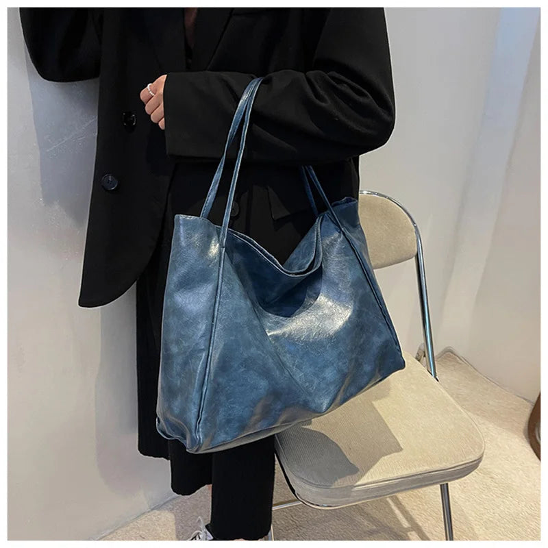 Women Tote Bag Fashion Underarm Pouch Large Capacity Soft Pu Leather Shoulder Bag Retro Crossbody Bag Casual Portable BucketBags